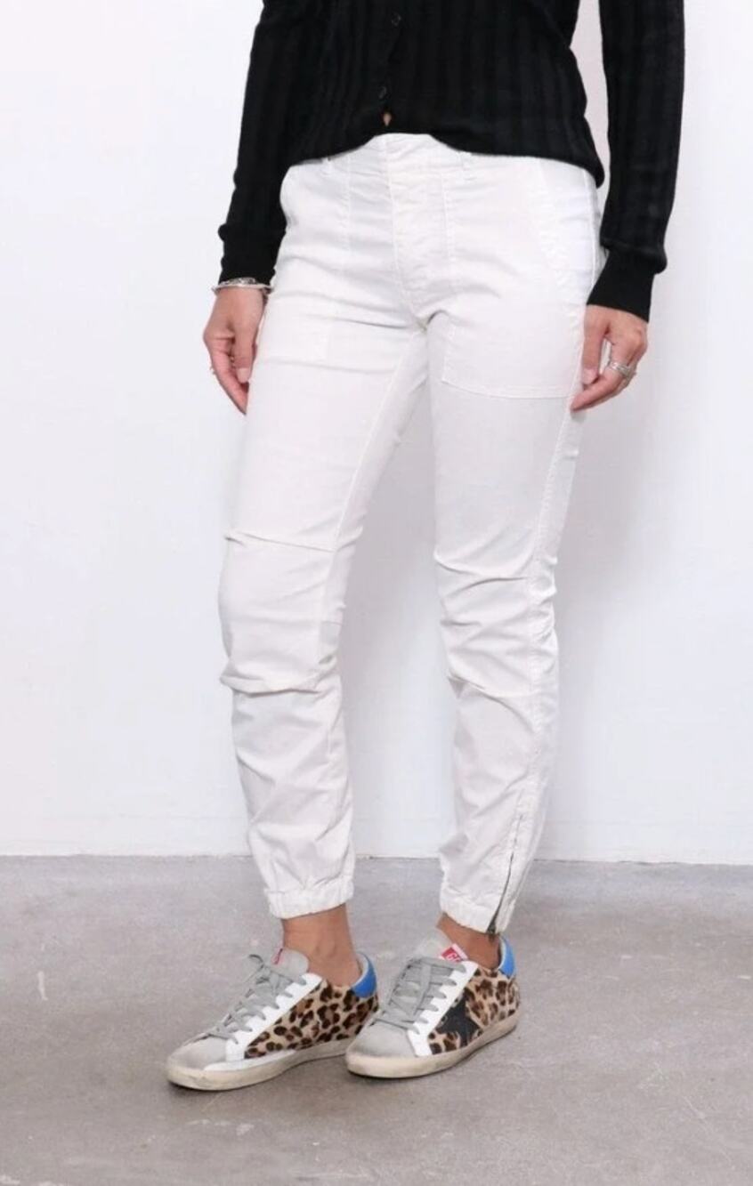 Nili Lotan Cropped Military Pants Eggshell Cream Stretch Cotton Ankle Zip Sz 4